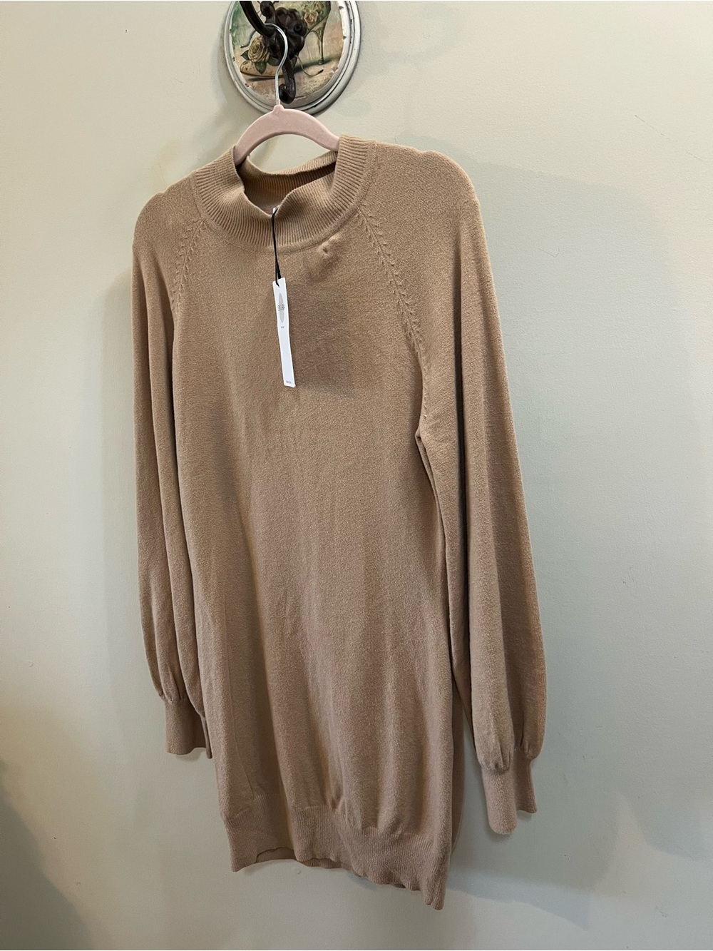 Exlura Mock Neck Long Sleeve Crewneck Sweater Dress Cream Size XL 16-18